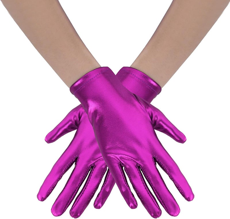Rbenxia 1 Pair of Shiny Metallic Spandex Gloves Faux Leather Cropped Gloves for Halloween Cosplay Costume Party Favors - Image 1